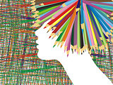 Profile of a girl crayons and their line