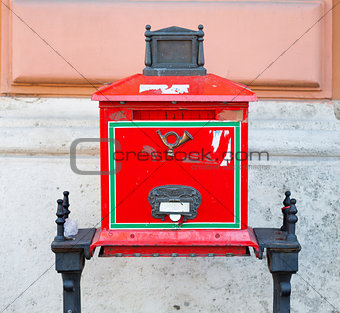 Old red postal box located in Buda Castle