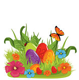 Vector illustration of Easter eggs on the beautiful green grass 