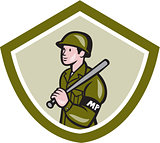 Military Police With Night Stick Baton Shield