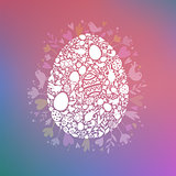 Easter Egg Card of White Objects on Multicolor Background