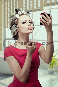 girl preparing herself for party 