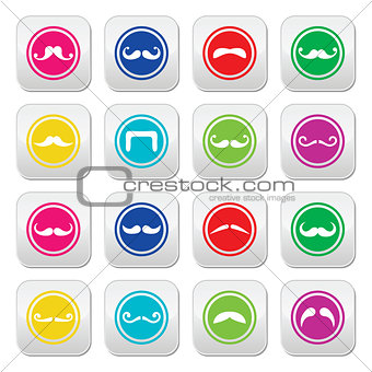 Moustache or mustache round colorful vector icons