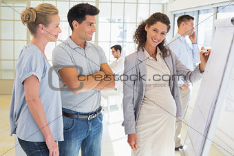 Pregnant businesswoman presenting her ideas