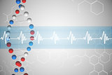 DNA helix in blue and red with ECG line