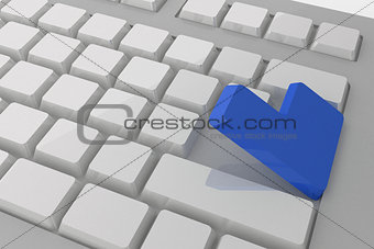 White keyboard with blue key