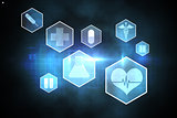 Medical icons in hexagons interface menu