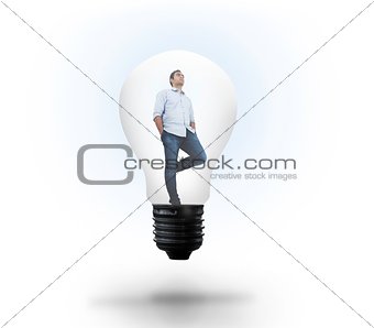 Thinking man in light bulb