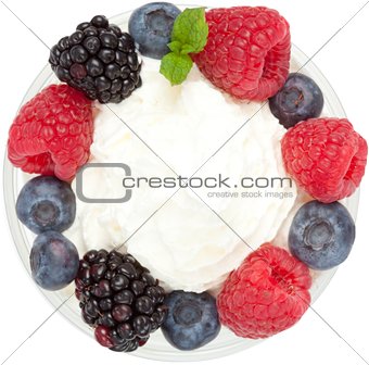 Meringue dessert with fruit and cream
