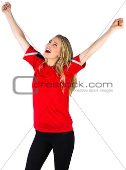 Cheering football fan in red