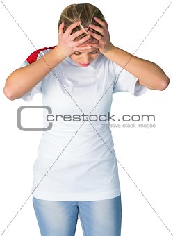 Disappointed football fan in white
