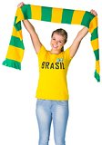 Happy football fan in brasil tshirt