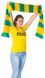 Happy football fan in brasil tshirt