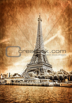 View of Eiffel tower in vintage filtered and textured style