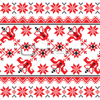 Ukrainian, Slavic Traditional folk knitted red emboidery pattern