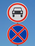 Road signs on the blue sky background