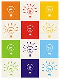 Light bulb vector icon set - hand drawn colorful doodle collection isolated on white