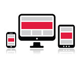 Responsive design for web - computer screen, smartphone, tablet icons set