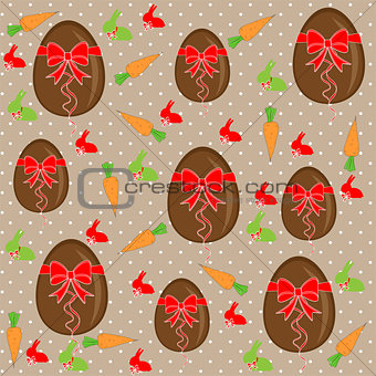 Seamless spring pattern with easter eggs and rabbits art