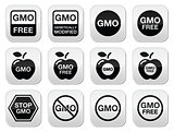 GMO food, no GMO or GMO free icons set