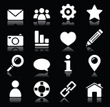 Website menu navigation white icons on black