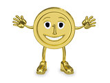 Golden coin represented as a cartoon character