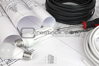 Electrical cable and bulbs on the drawings