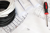 Electrical cable on the construction drawings