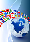 Globe with Flag Banner on Abstract Color Background