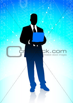 Businessman on Binary Code Background
