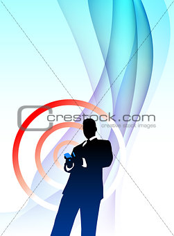 Businessman Musician on Abstract Flowing Background