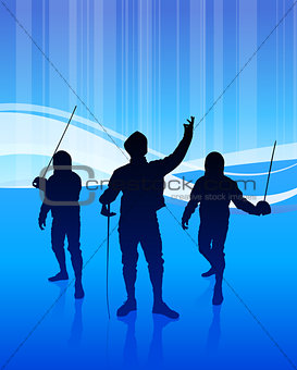 Fencing Sport on Abstract Blue Background