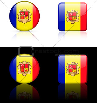 andorra Flag Buttons on White and Black Background