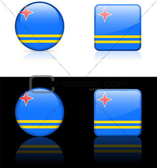 Aruba Flag Buttons on White and Black Background