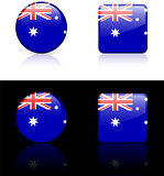 Australian Flag Buttons on White and Black Background