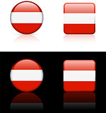 Austria Flag Buttons on White and Black Background