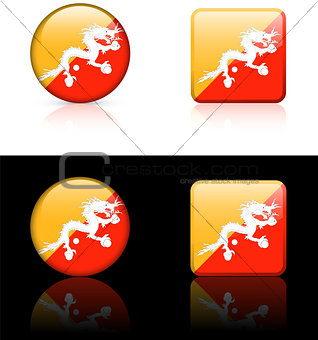 Bhutan Flag Buttons on White and Black Background