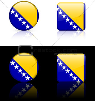 Bosnia Flag Buttons on White and Black Background