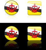 Brunei Flag Buttons on White and Black Background