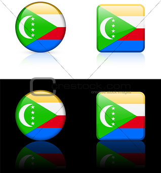 Comoros Flag Buttons on White and Black Background