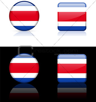 Costa Rica Flag Buttons on White and Black Background