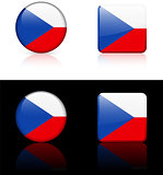 czech republic Flag Buttons on White and Black Background