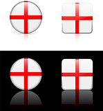 England Flag Buttons on White and Black Background