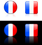 France Flag Buttons on White and Black Background