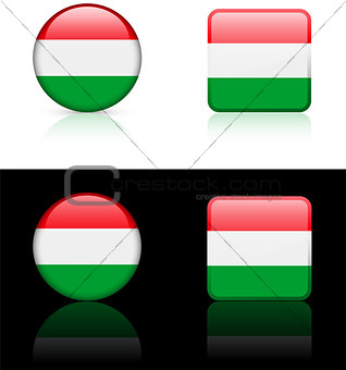 Hungary Flag Buttons on White and Black Background