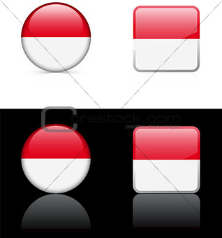 Indonesia Flag Buttons on White and Black Background