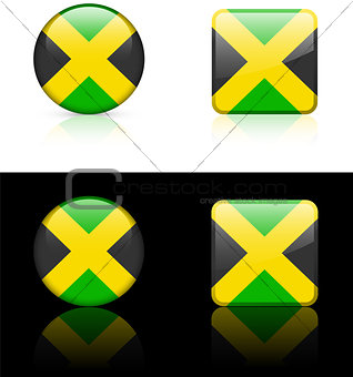 Jamaica Flag Buttons on White and Black Background