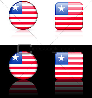 Liberia Flag Buttons on White and Black Background