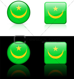 mauritania Flag Buttons on White and Black Background