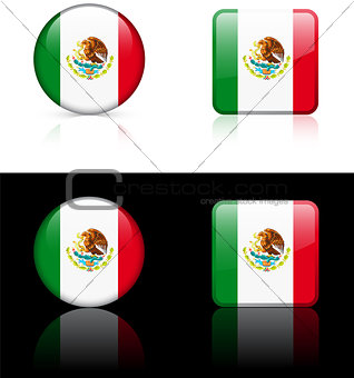 Mexico Flag Buttons on White and Black Background
